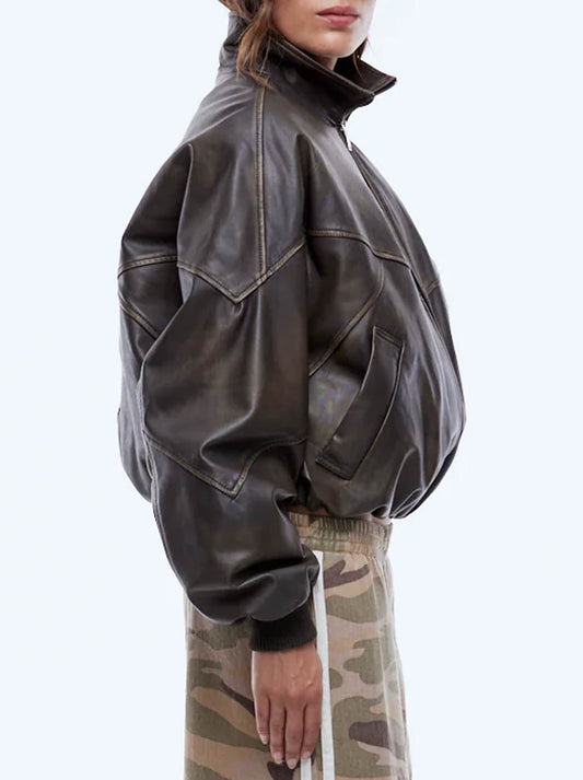 ENA PELLY MARI LEATHER BOMBER (Mocca)