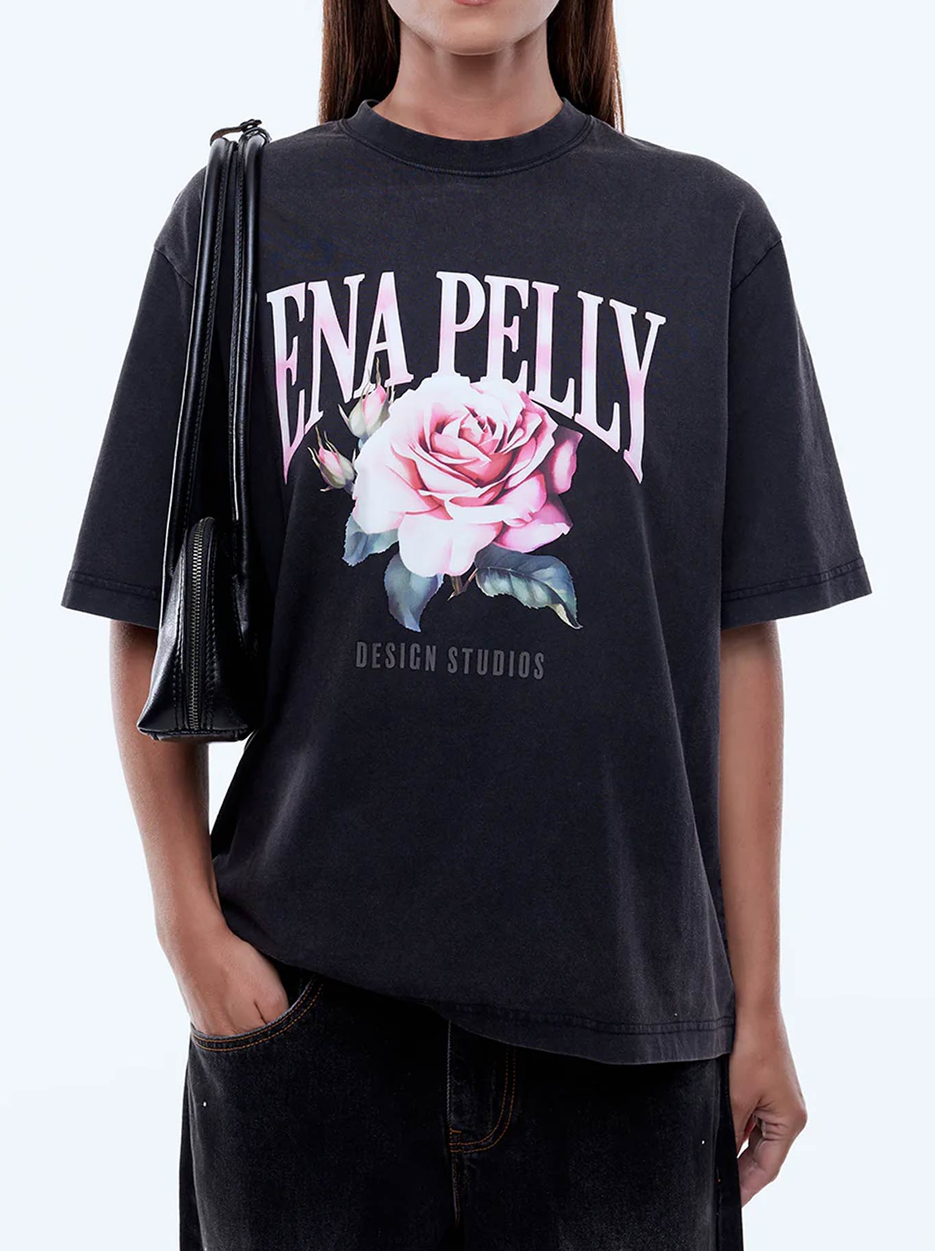 Image of T-Shirts. Productname: ENA PELLY ROSE TEE in Vintage Black colour by brand - Ena Pelly