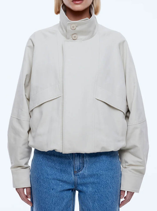 Image of Coats & Jackets. Product name - ENA PELLY ZADIE BOMBER JACKET in Sand colour by brand - Ena Pelly