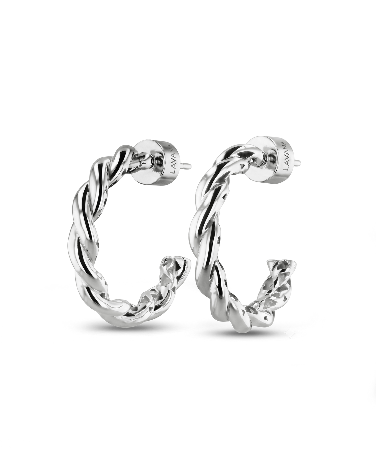 Image of Earrings. Product name - Entwine Silver Hoop Earrings in colour by brand - LAVANA