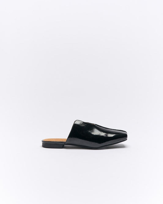 Image of Sandals. Productname: Walnut Melbourne Estelle Leather Mule in Black Crinkle colour by brand - Walnut Melbourne