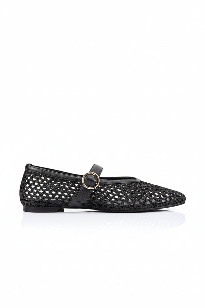 Image of Shoes. Product name - Eunice Mary-Jane Flats Black in Black colour by brand - Sass Clothing