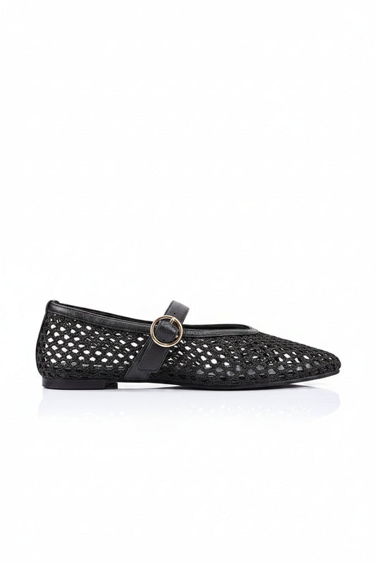 Image of Shoes. Product name - Eunice Mary-Jane Flats Black in Black colour by brand - Sass Clothing
