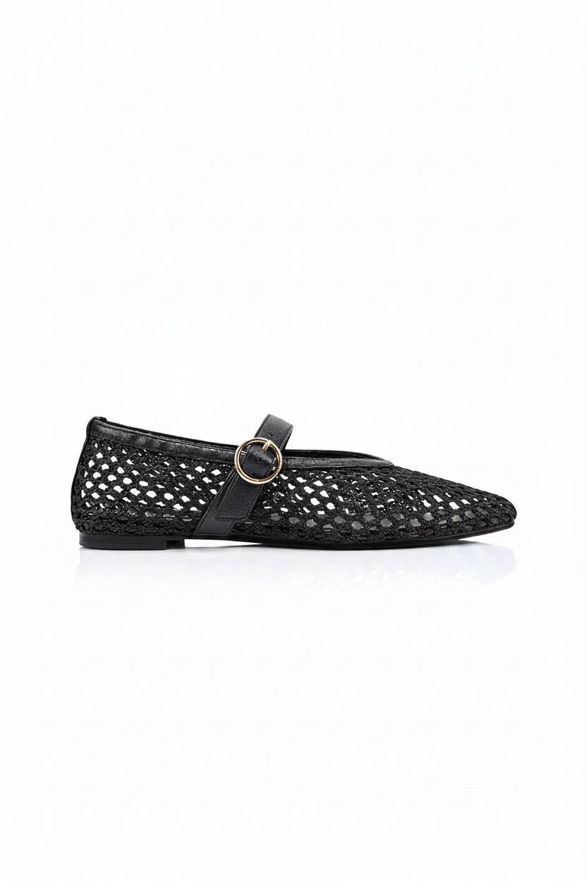 Image of Shoes. Product name - Eunice Mary-Jane Flats Black in Black colour by brand - Betty Basics
