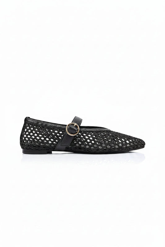 Image of Shoes. Product name - Eunice Mary-Jane Flats Black in Black colour by brand - Betty Basics