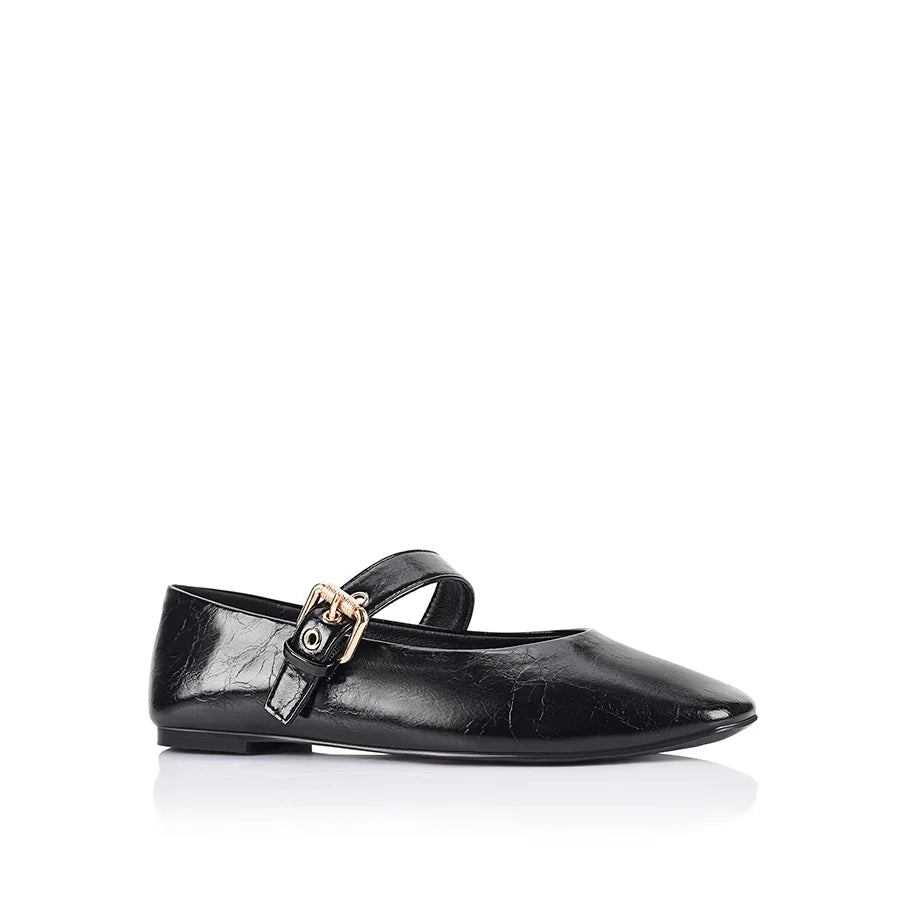 Sass Clothing Europe Mary-Jane Flats (Black Crinkle)