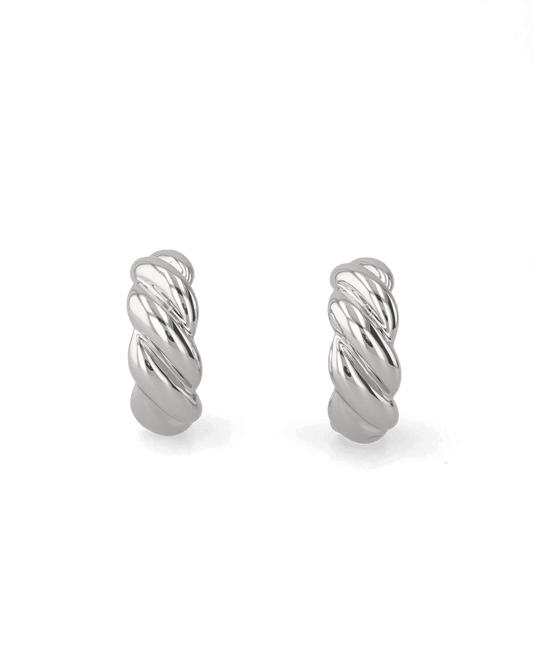 Image of Earrings. Product name - Eve Twist Silver Hoop Earrings in colour by brand - LAVANA