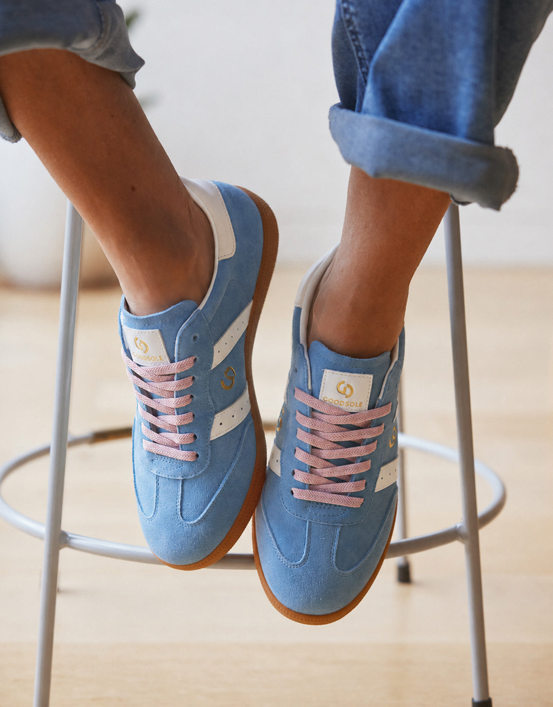 Goodsole Parallel Suede Sneakers (Denim/Pink)