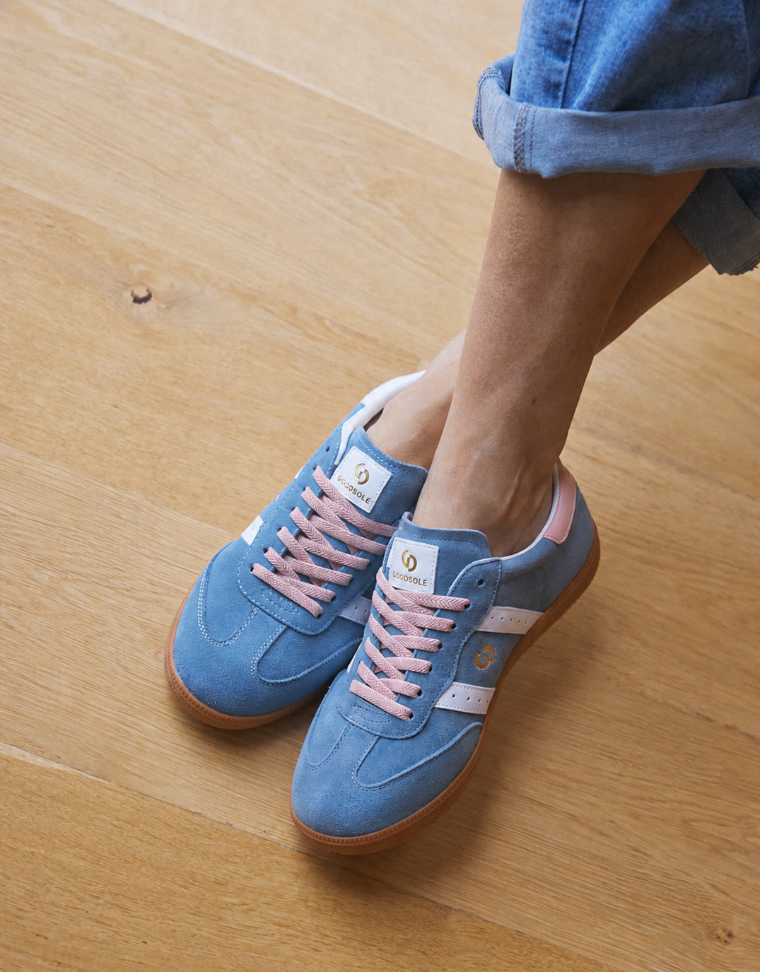 Goodsole Parallel Suede Sneakers (Denim/Pink)