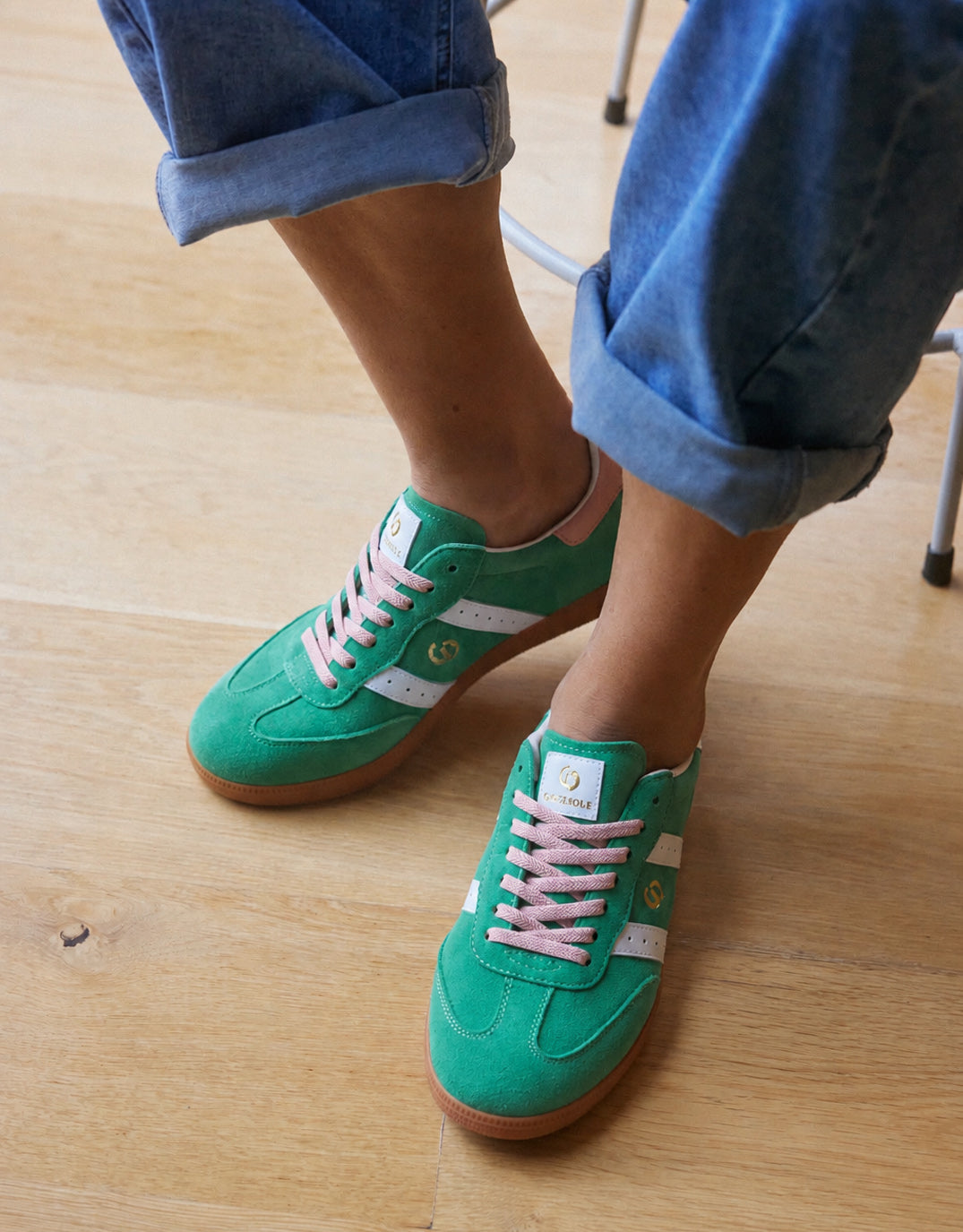 Goodsole Parallel Suede Sneakers (Green/Pink)