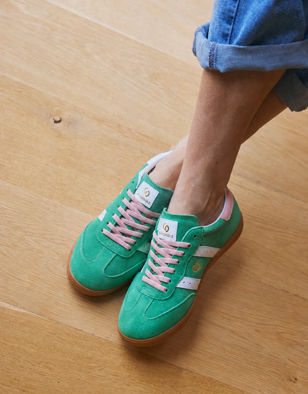 Goodsole Parallel Suede Sneakers (Green/Pink)