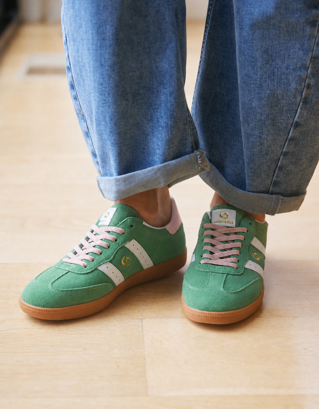 Goodsole Parallel Suede Sneakers (Green/Pink)