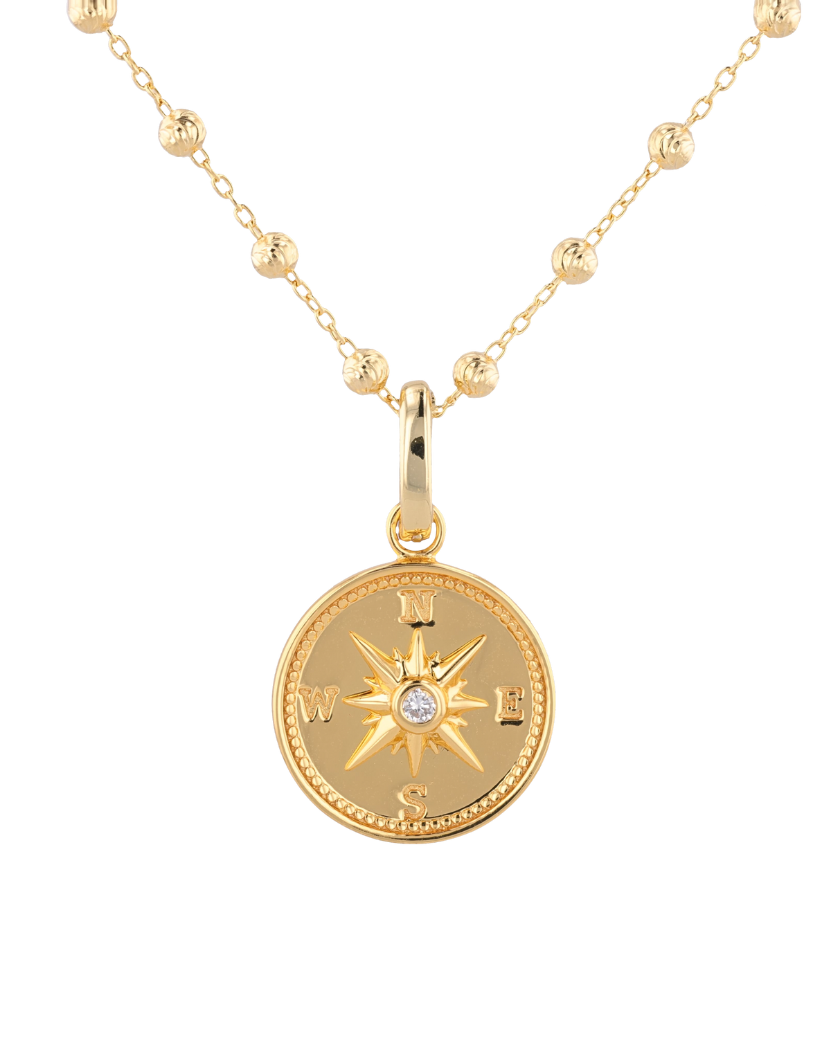 Image of Charms. Product name - Exploration Compass Gold Diamond Pendant in colour by brand - LAVANA