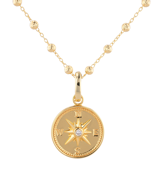 Image of Charms. Product name - Exploration Compass Gold Diamond Pendant in colour by brand - LAVANA