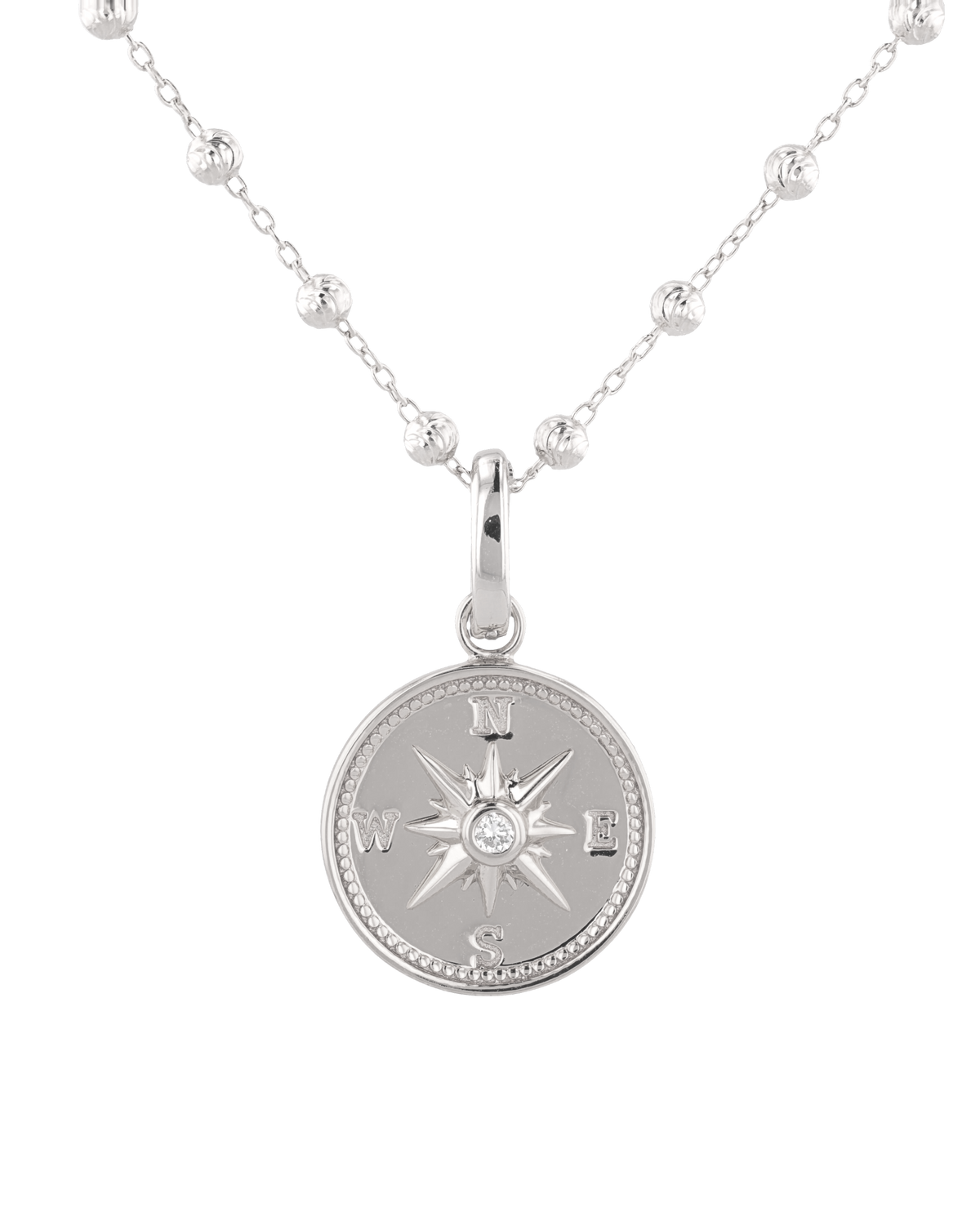 Image of Charms. Product name - Exploration Compass Silver Diamond Pendant in colour by brand - LAVANA