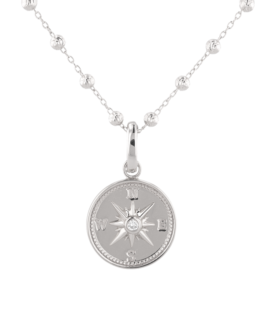 Image of Charms. Product name - Exploration Compass Silver Diamond Pendant in colour by brand - LAVANA