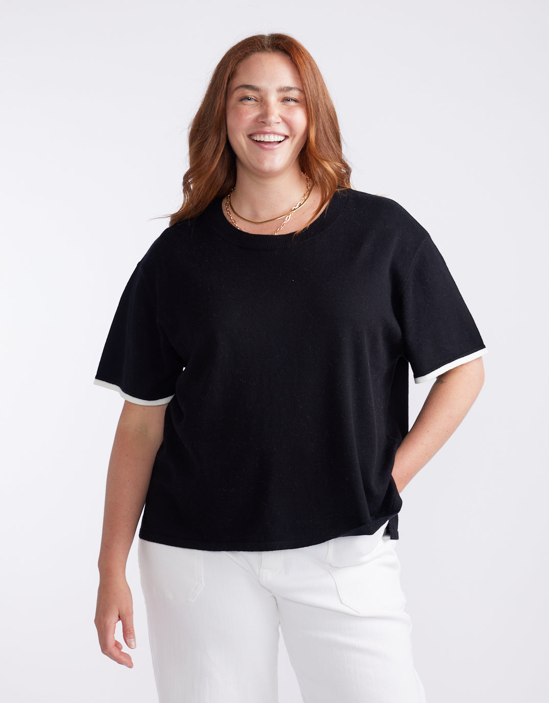 White & Co. Frenchie Cotton Cashmere Tee (Black)