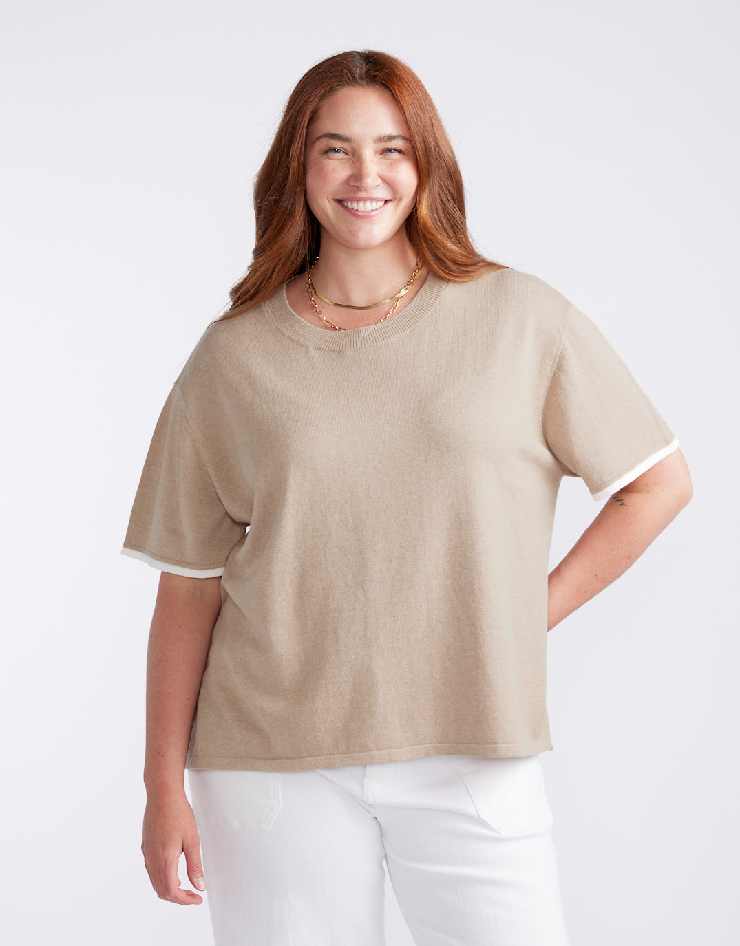 White & Co. Frenchie Cotton Cashmere Tee (Latte)