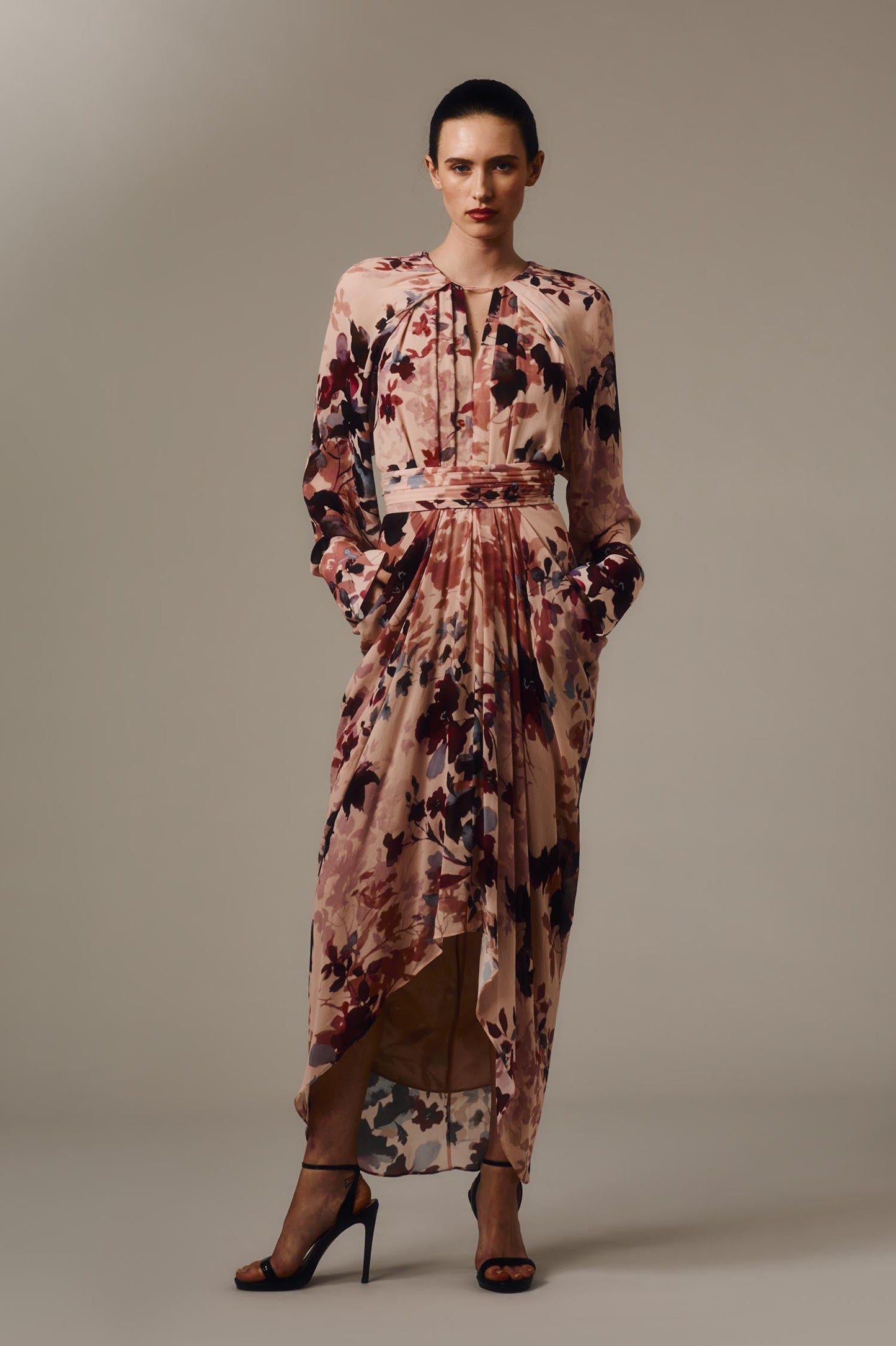 Carla Zampatti Fiori Eterea Georgette Waterfall Dress (Multi)