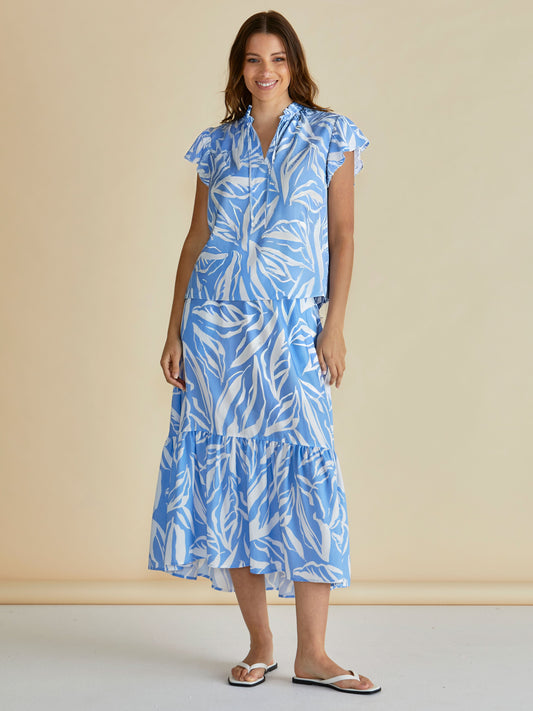 Betty Basics Lyra Blouse (Blue Abstract Print)