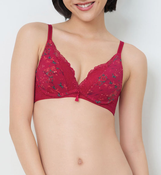 Image of Bras. Productname: Triumph Feifei Ruan Collaboration Wirefree Push Up Deep V Bra in Rosso Masai colour by brand - Triumph