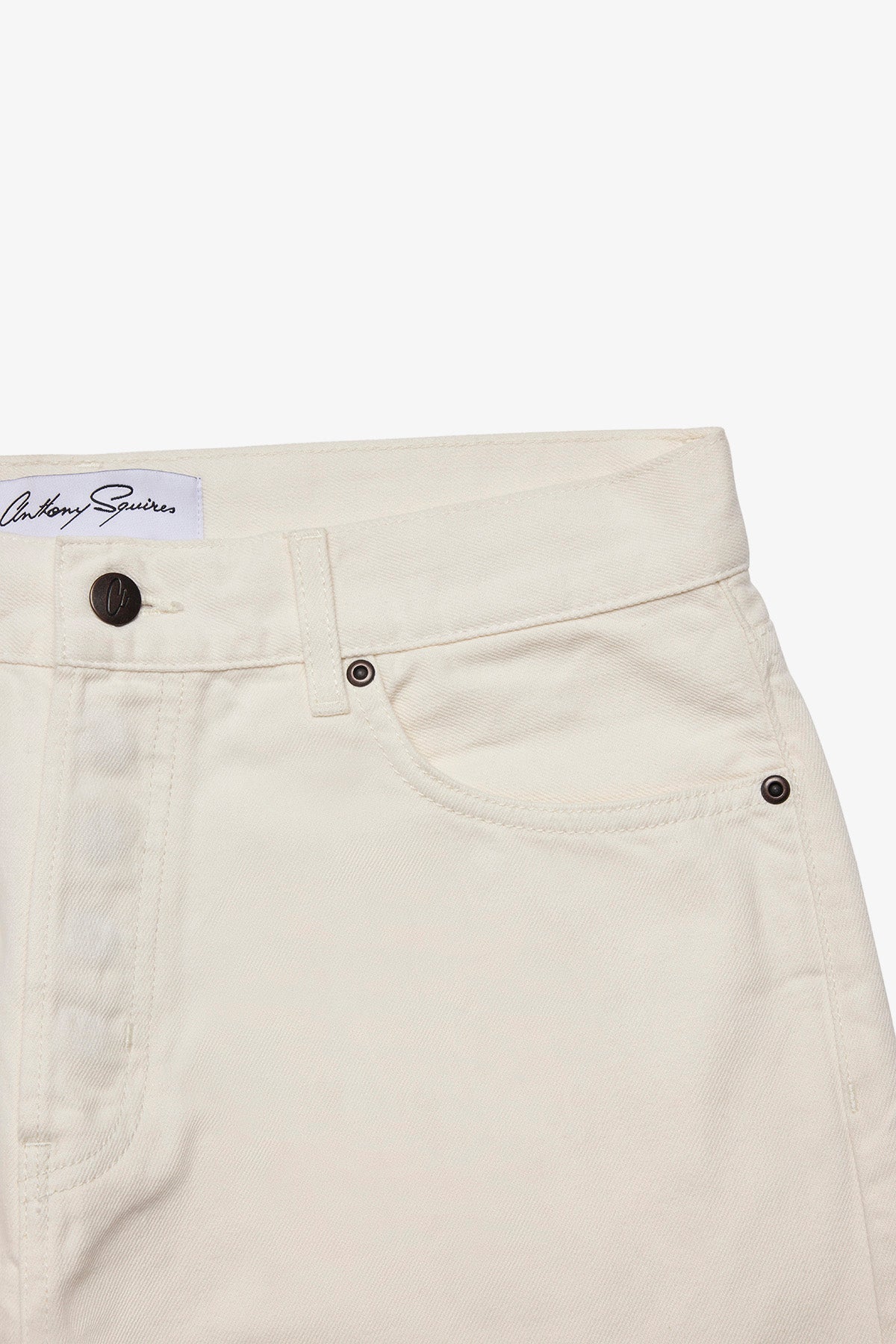 Anthony Squires Five pocket denim pant in off- twill (White)