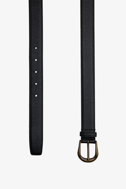 Image of Belts. Product name - Black Pebble Leather Belt D Ring Antique Brass in Black colour by brand - Anthony Squires