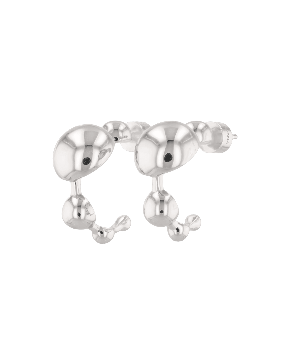 Image of Earrings. Product name - Floating Pebble Silver Huggie Earrings in colour by brand - LAVANA