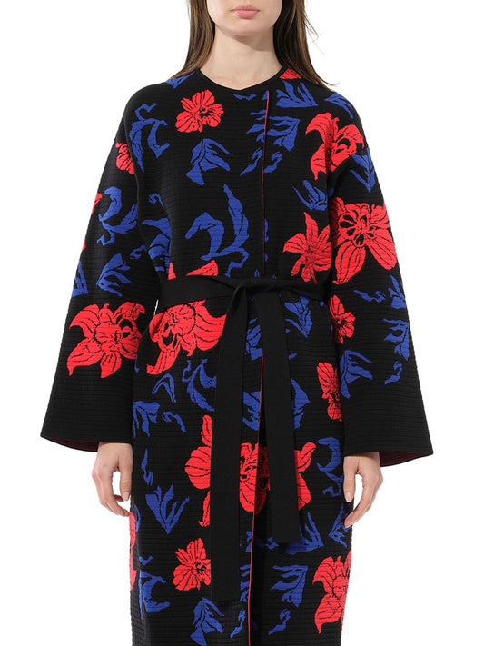 Image of a model wearing Outerwear. Productname: PUCCI Floral Coat in Black colour by brand - PUCCI