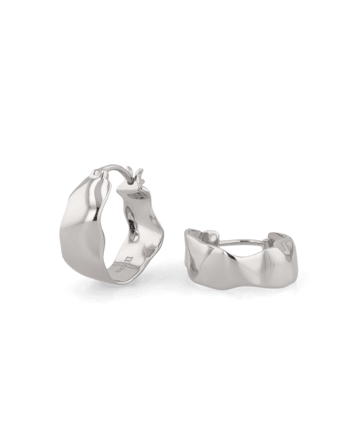 Image of Earrings. Product name - Fluidity Silver Hoop Earrings in colour by brand - LAVANA