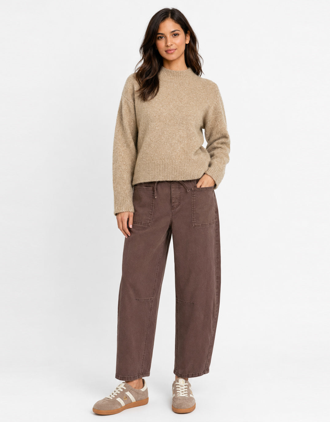 Stories Be Told Forage Mock Neck Long Sleeve Jumper (Biscuit)