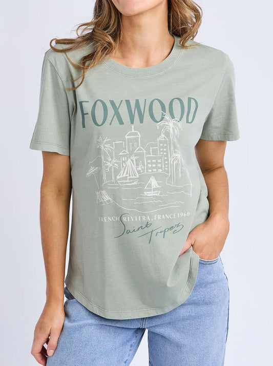 Image of a model wearing Tops. Productname: FOXWOOD FRENCH RIVERIA TEE in Iceberg Green colour by brand - Foxwood