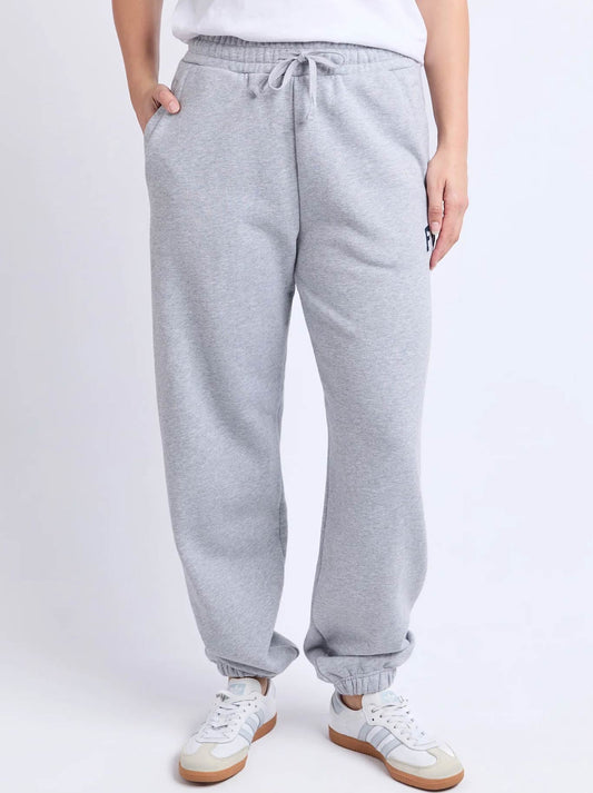 Image of a model wearing Pants. Product name - Foxwood Intention Pant in Grey Na Vy colour by brand - Foxwood