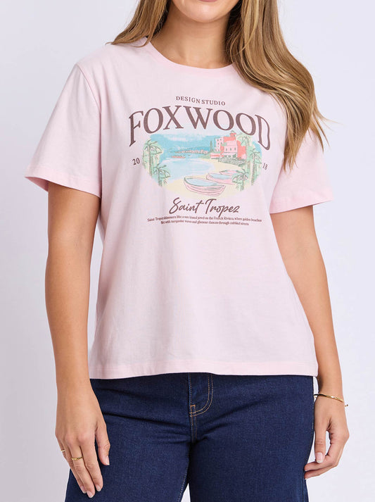 Image of a model wearing Tops. Product name - FOXWOOD SAINT TROPEZ TEE in Ballerina colour by brand - Foxwood