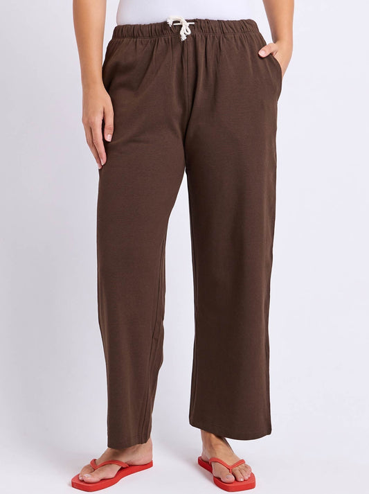 Image of a model wearing Pants. Product name - FOXWOOD VALLEY PANT in Chocolate colour by brand - Foxwood