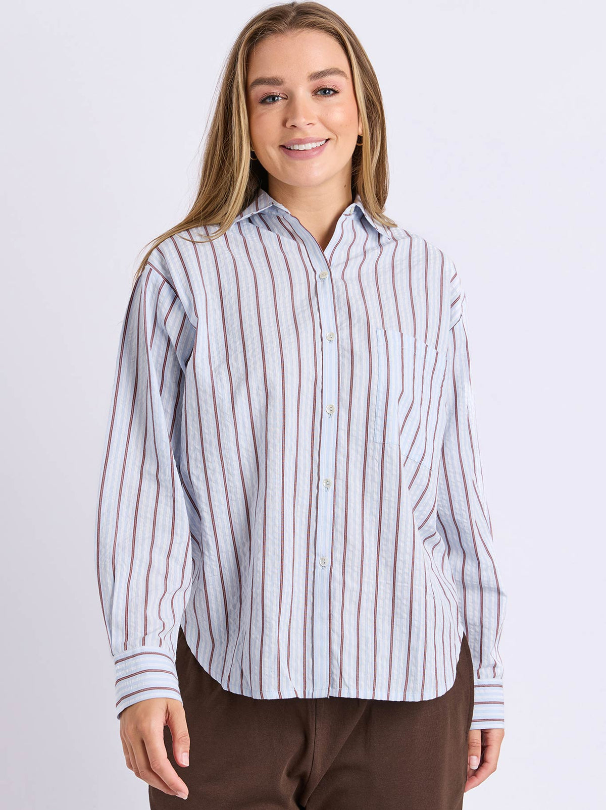 Image of a model wearing Tops. Product name - Foxwood Breeze Shirt in Light Blue colour by brand - Foxwood