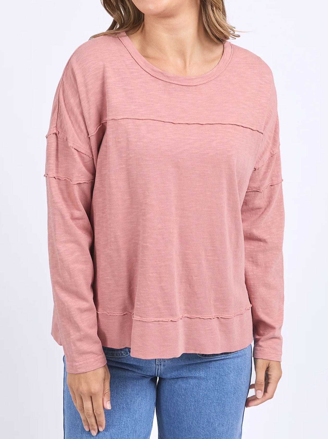 Image of a model wearing Tops. Product name - FOXWOOD JAYNE THROW ON TOP in Ash Rose colour by brand - Foxwood