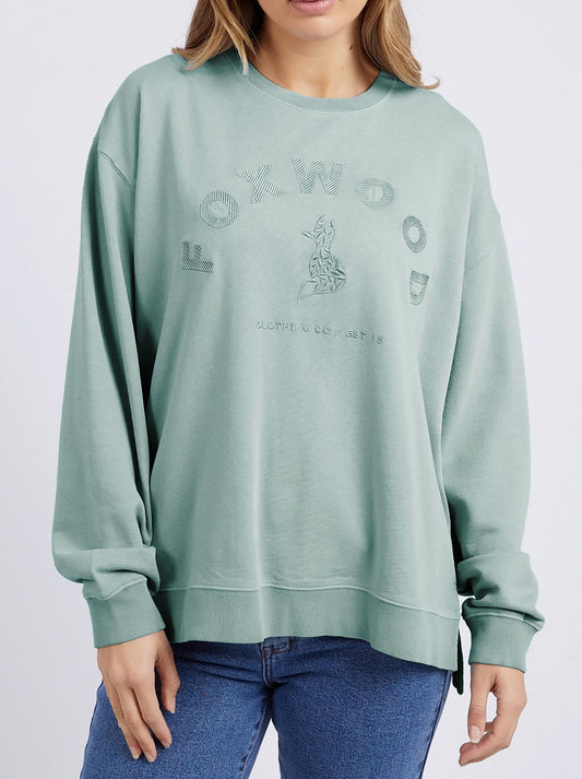 Image of a model wearing Tops. Productname: FOXWOOD EFFORTLESS CREW in Iceberg Green colour by brand - Foxwood