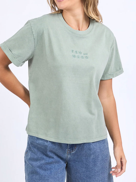 Image of a model wearing Tops. Productname: FOXWOOD HUNTLEIGH OVERSIZED TEE in Iceberg Green colour by brand - Foxwood