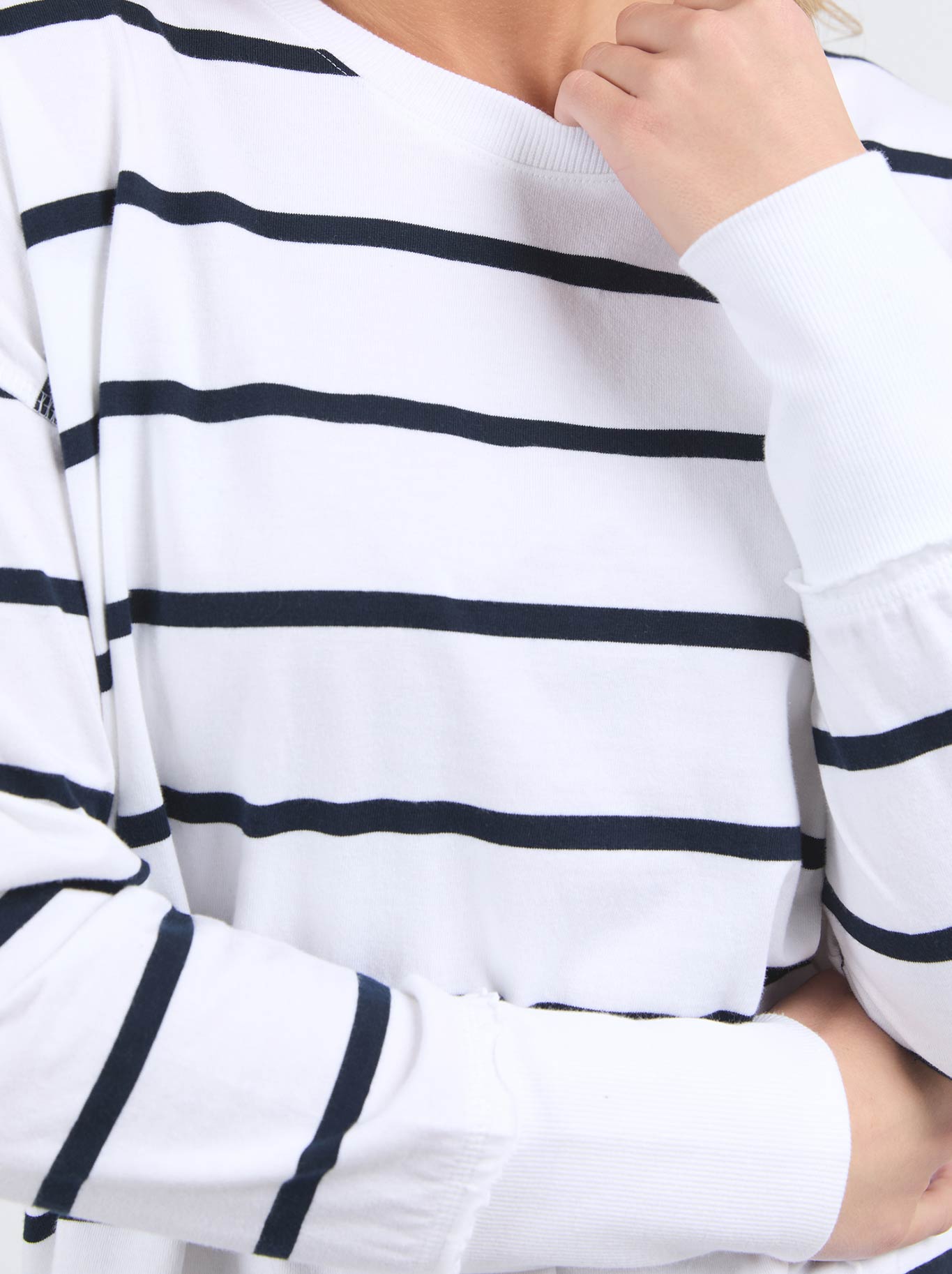 FOXWOOD FARRAH STRIPE LONG SLEEVE TEE (White Navy)