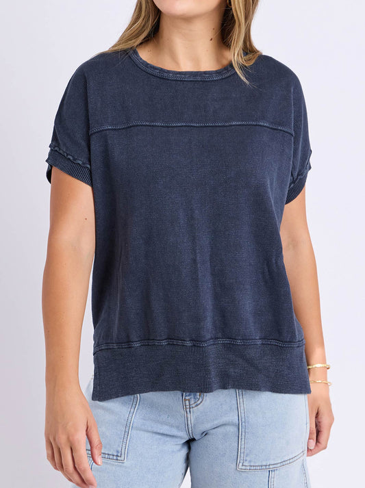 Image of a model wearing Outerwear. Product name - Foxwood Allison Knit in Navy colour by brand - Foxwood