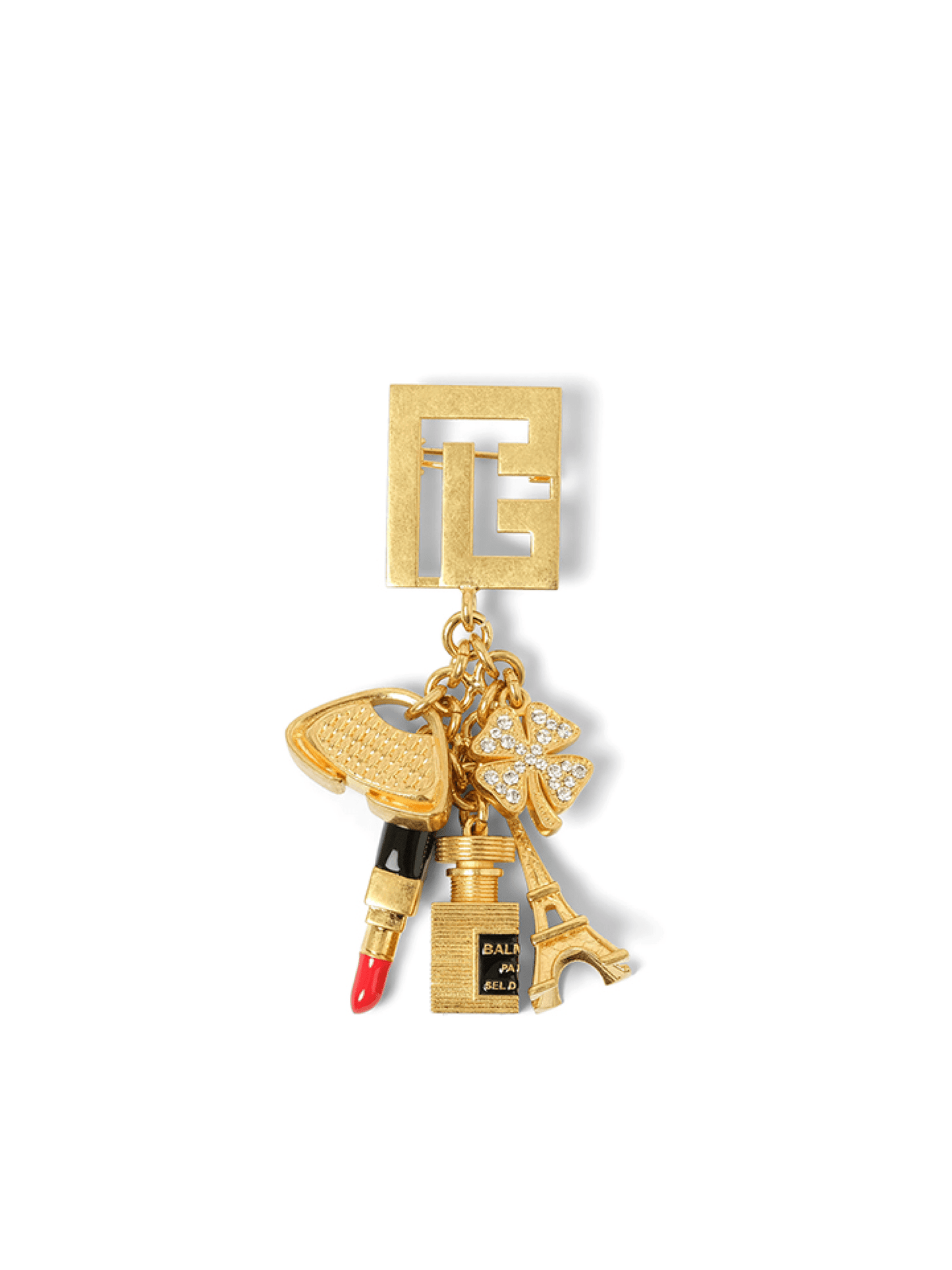 Image of Charms. Productname: BALMAIN Beauty Charms Brooch in Crystal Vintage Brass colour by brand - BALMAIN