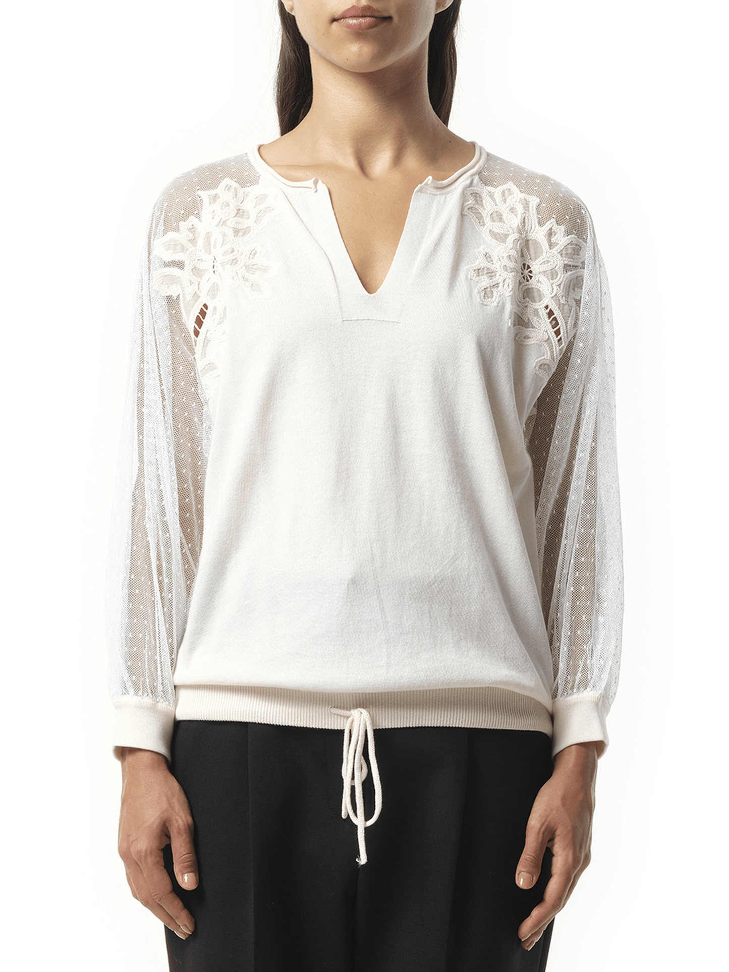 Image of a model wearing Outerwear. Productname: CHLOE Chloe Pullover Sweatshirter 17Smp64 17S800 in WHITE colour by brand - CHLOE