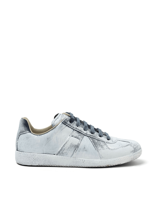 Image of Sneakers. Productname: MAISON MARGIELA Replica Painted Leather Sneakers in White Blue colour by brand - MAISON MARGIELA