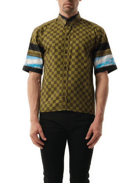 Image of a model wearing Tops. Productname: GIVENCHY Podium Short Sleeve Shirt in GREEN colour by brand - GIVENCHY