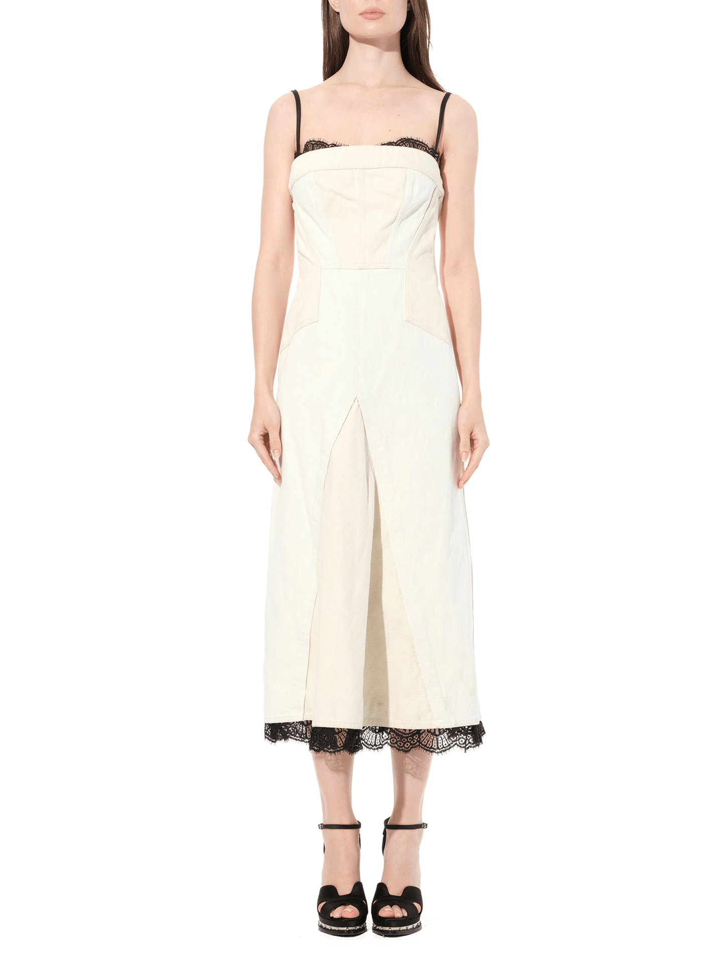ALEXANDER MCQUEEN Denim Bust Midi Dress (White)