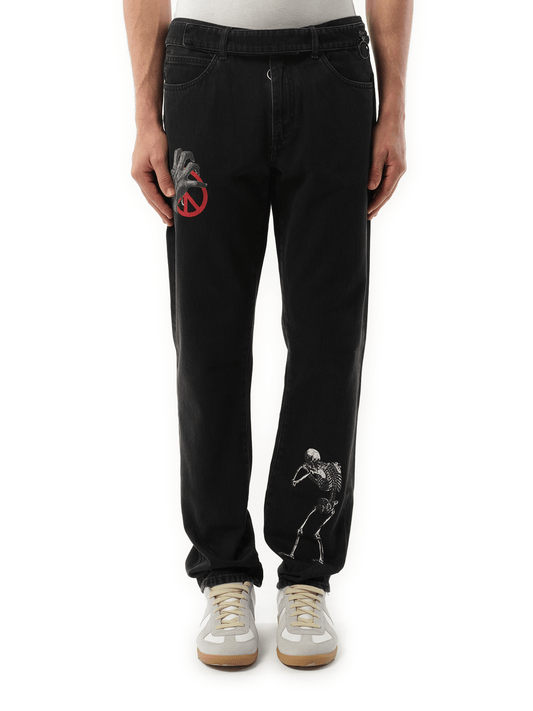 Image of a model wearing Denim. Productname: OFF-WHITE Slim 5 Pocket Jeans in BLACK colour by brand - OFF-WHITE