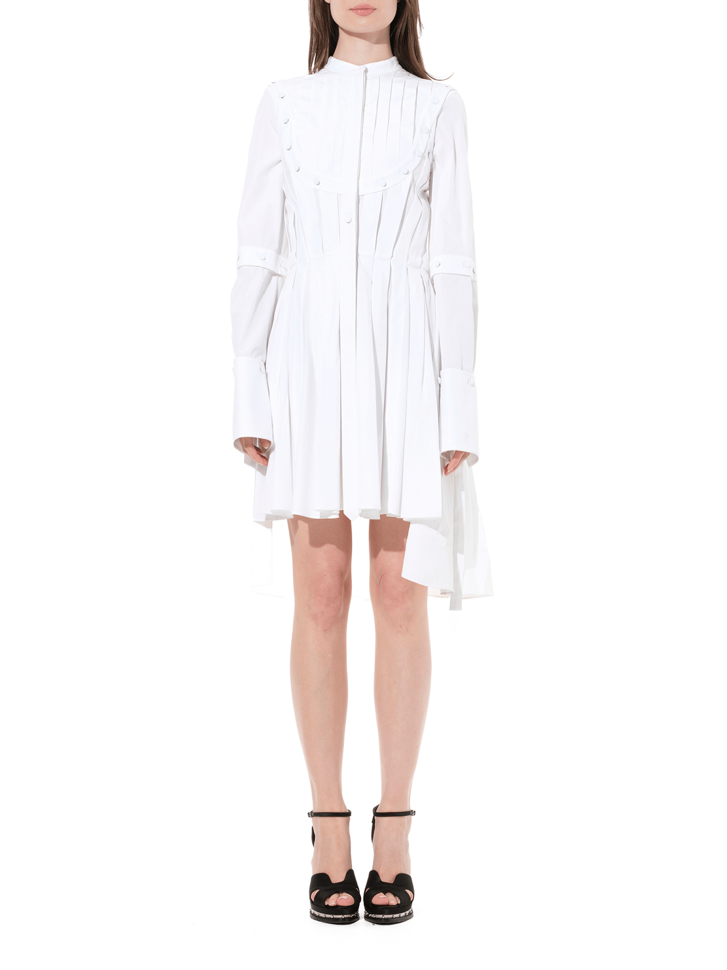 ALEXANDER MCQUEEN Pleated Sleeves Cotton Dress (White)