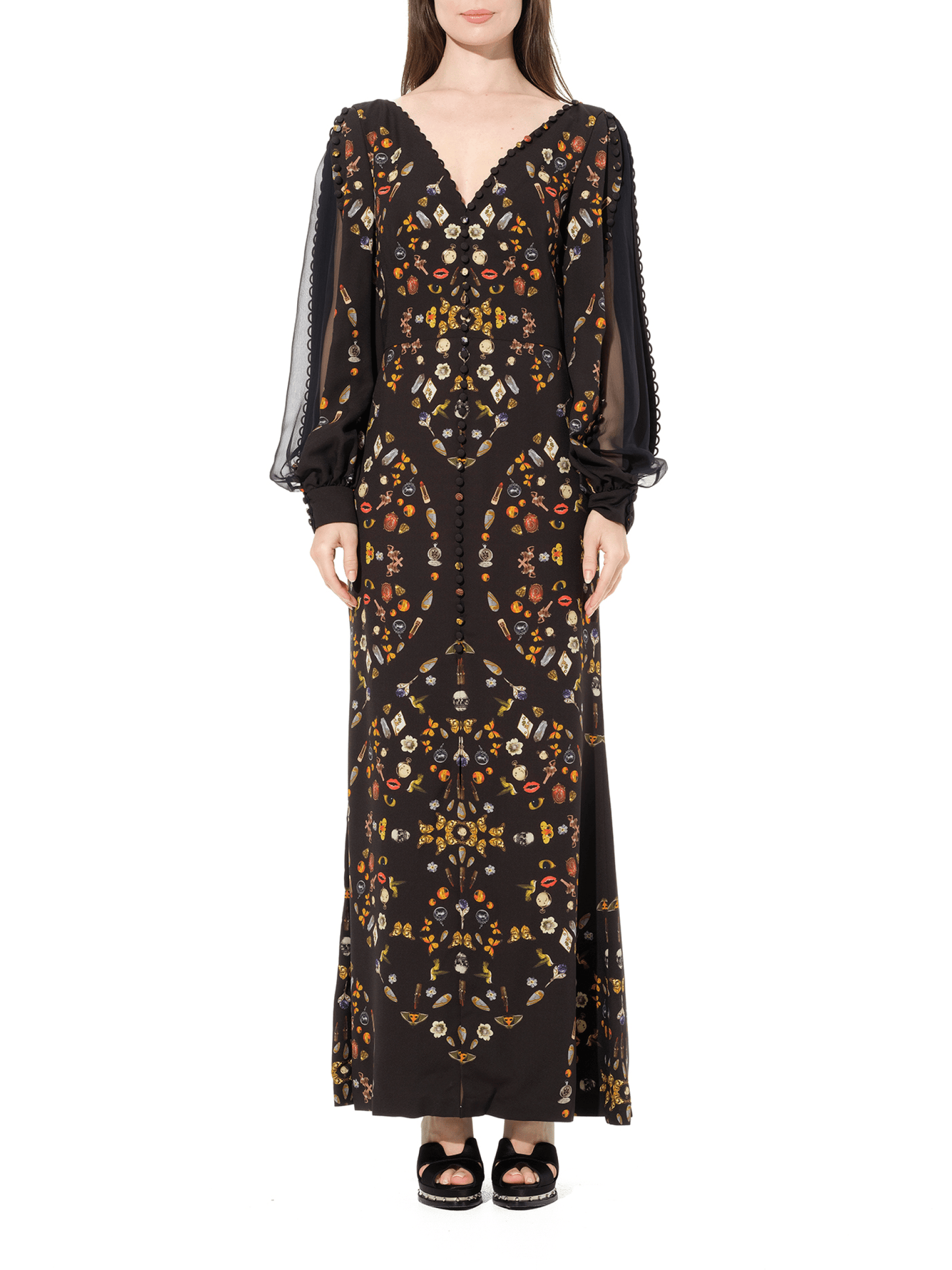 ALEXANDER MCQUEEN Long Sleeve Silk Dress (Black)