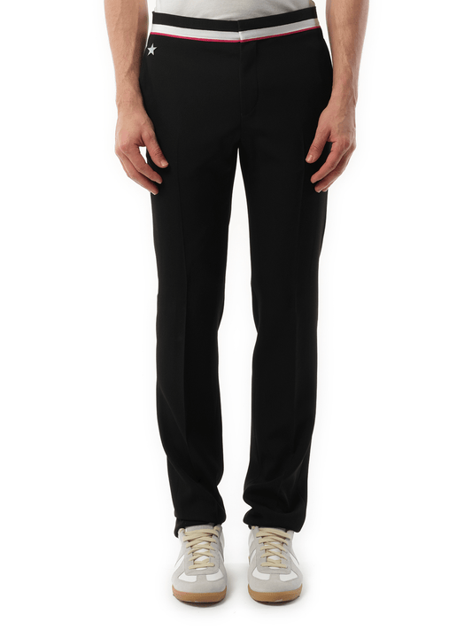 Image of a model wearing Pants. Productname: GIVENCHY Gros Grain Pants in BLACK colour by brand - GIVENCHY